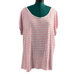 Lane Bryant Scoop Neck Tee Shirt Top Short Sleeves 26/28 Hot Pink & Gray Striped